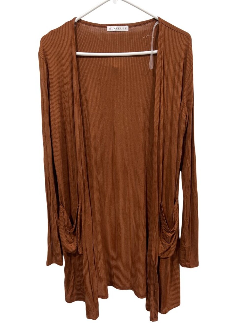 Blakeley Cardigan Size S/M Ribbed Open Front Long Sleeve Rust Cozy Layering Knit